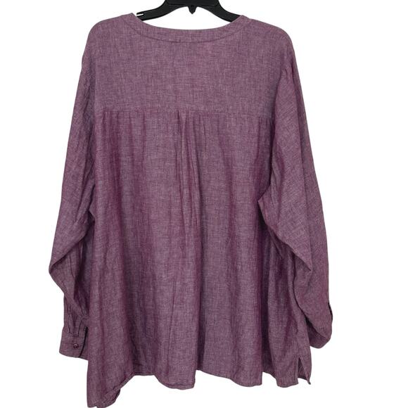 Lane Bryant Purple Linen Cotton Blend V Neck Split Hem Pop Over Tunic Top 26/28 - Picture 2 of 12